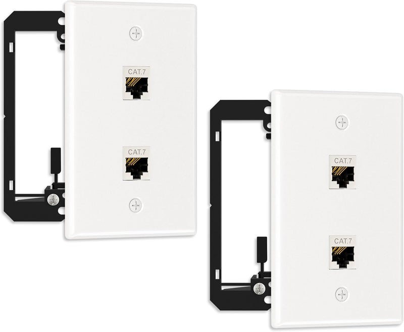 FGBB 2 Pack Ethernet Wall Plate, 2 Port Keystone Wall Plate with Bracket and Cat7 Shielded RJ45 Keystone Coupler, Single Gang Ethernet Wall Plate with Mounting Bracket - Image 1